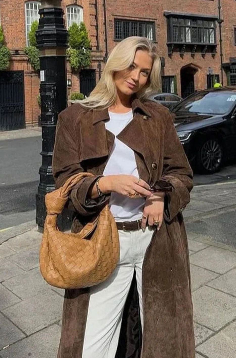 Women's Suede Belted Longline Trench Coat