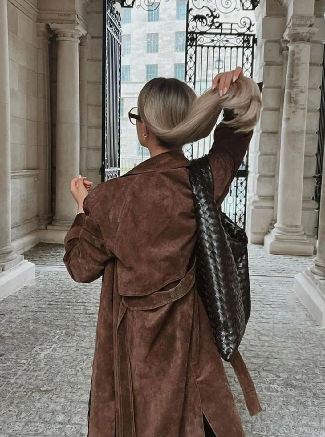 Women's Suede Belted Longline Trench Coat