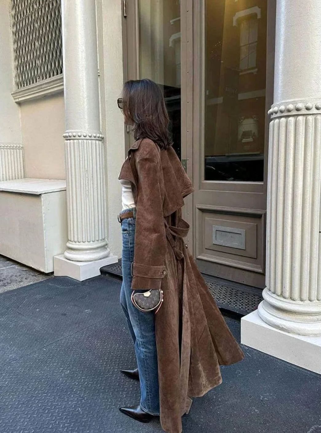 Women's Suede Belted Longline Trench Coat