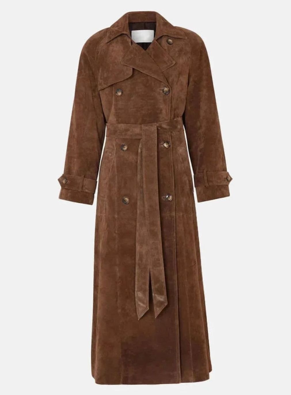 Women's Suede Belted Longline Trench Coat