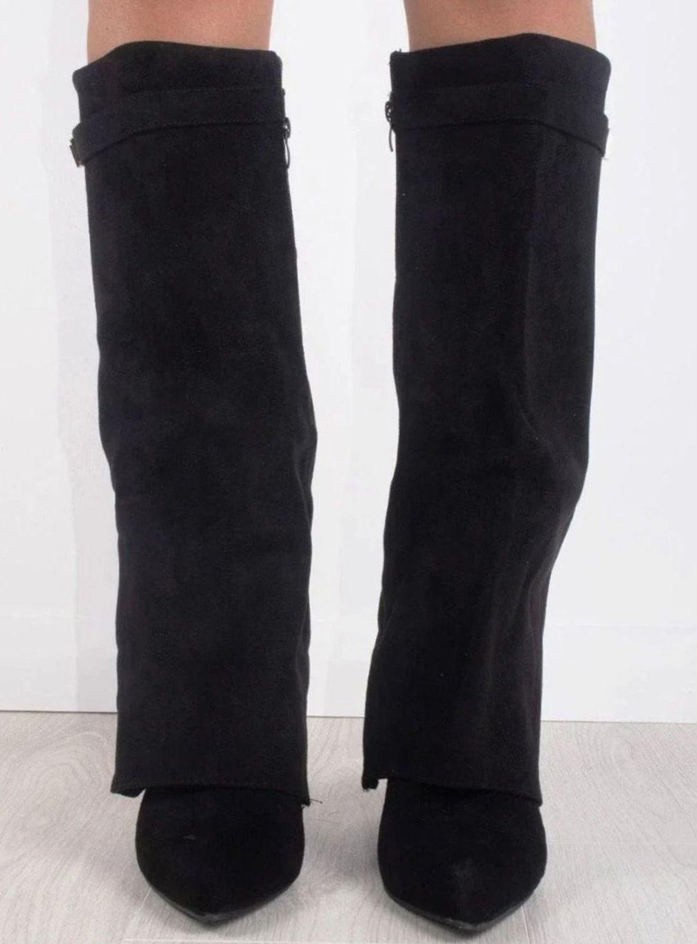 Women's Suede Fold-Over Knee-High Boots Golden Clasp Detail