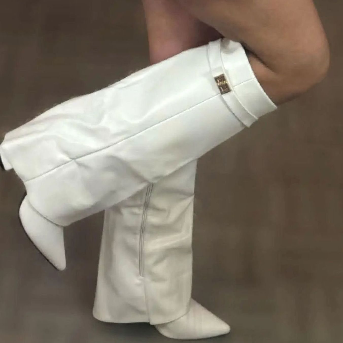 Women's Suede Knee-High Thigh-High Boots Gold Buckle - White