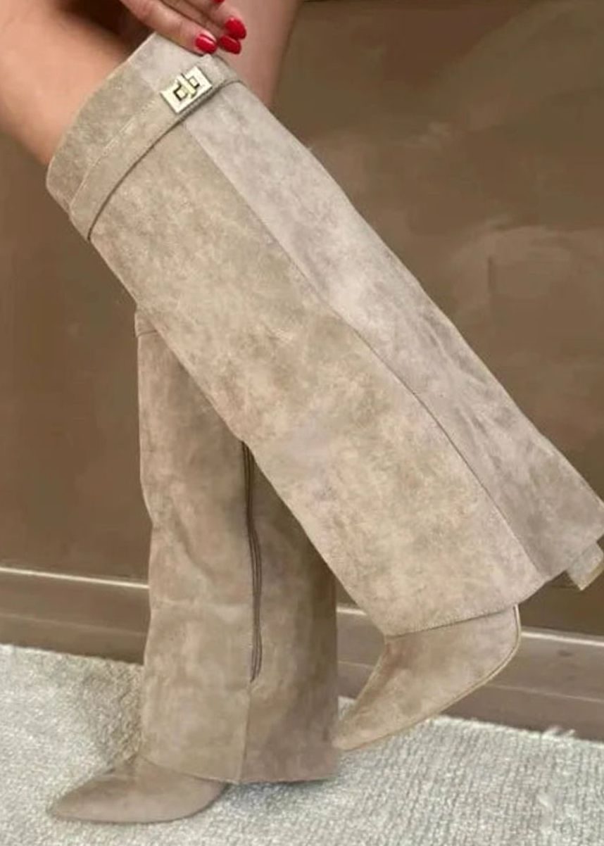 Women's Suede Knee-High Thigh-High Boots Gold Buckle