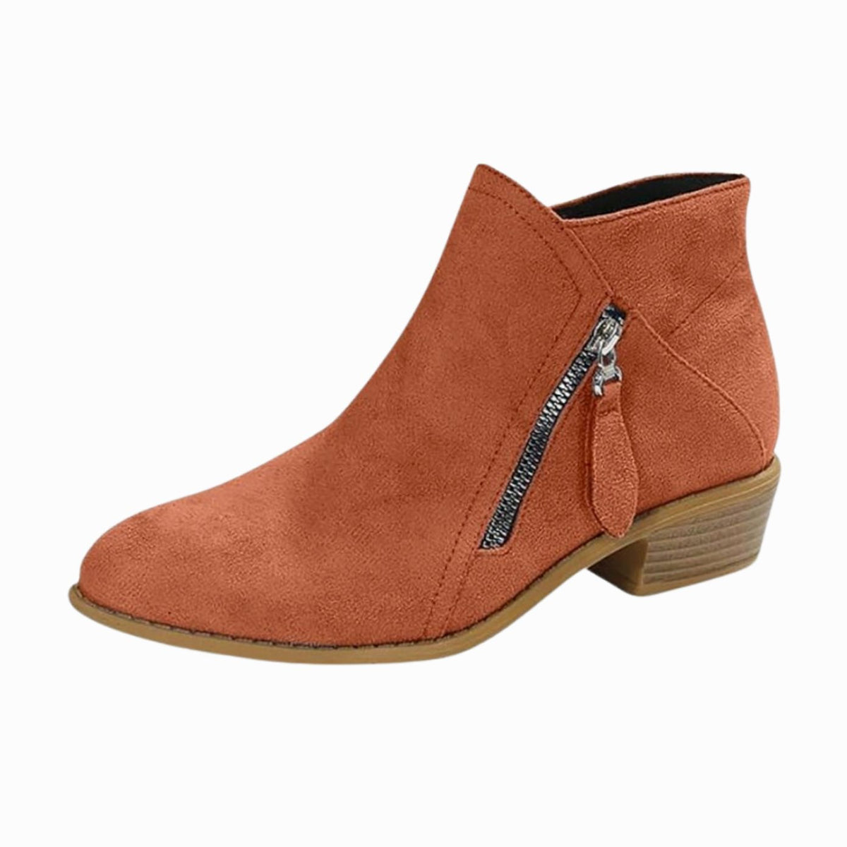 Women's Suede-Look Block Heel Ankle Boots Tassel Zip - Orange