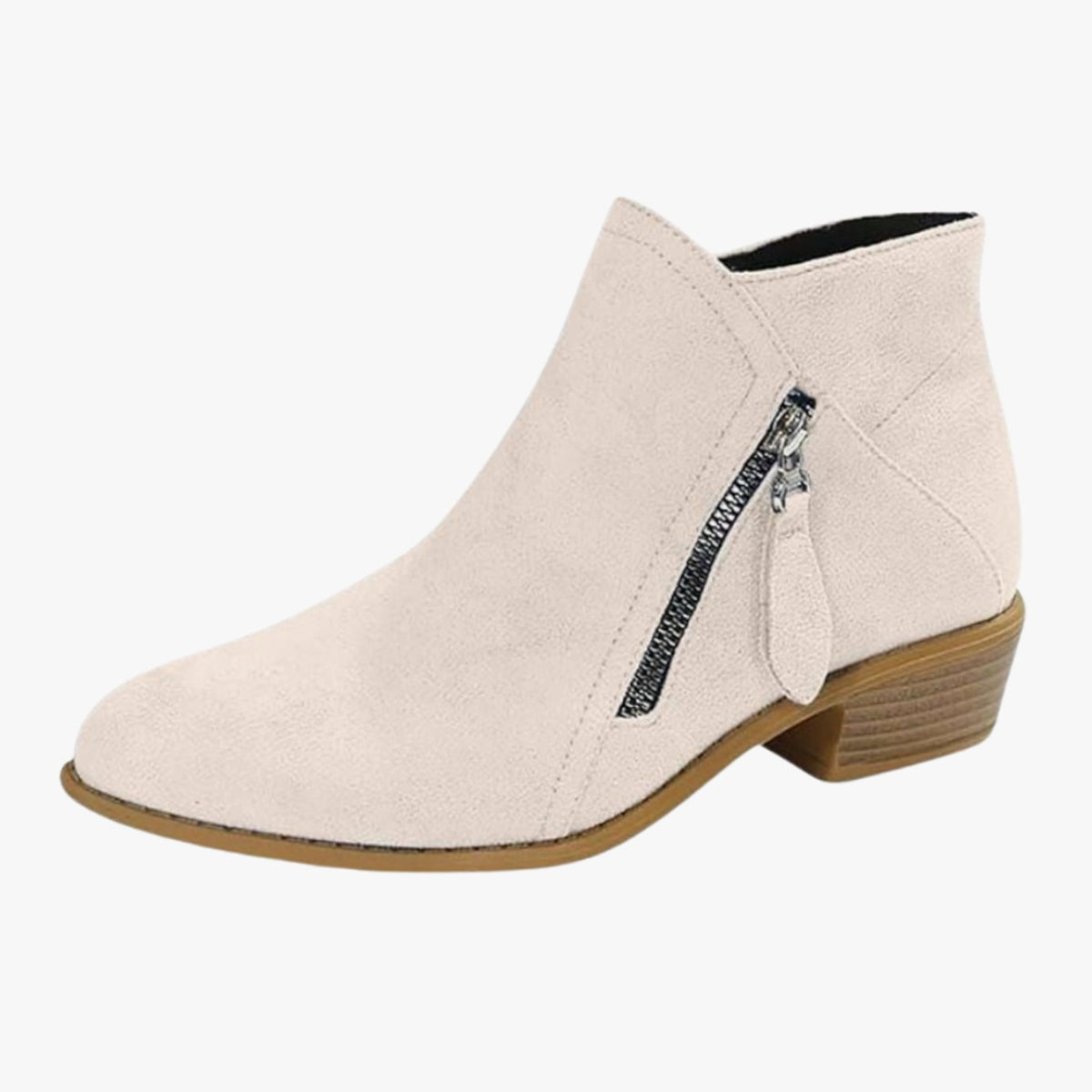 Women's Suede-Look Block Heel Ankle Boots Tassel Zip - Beige