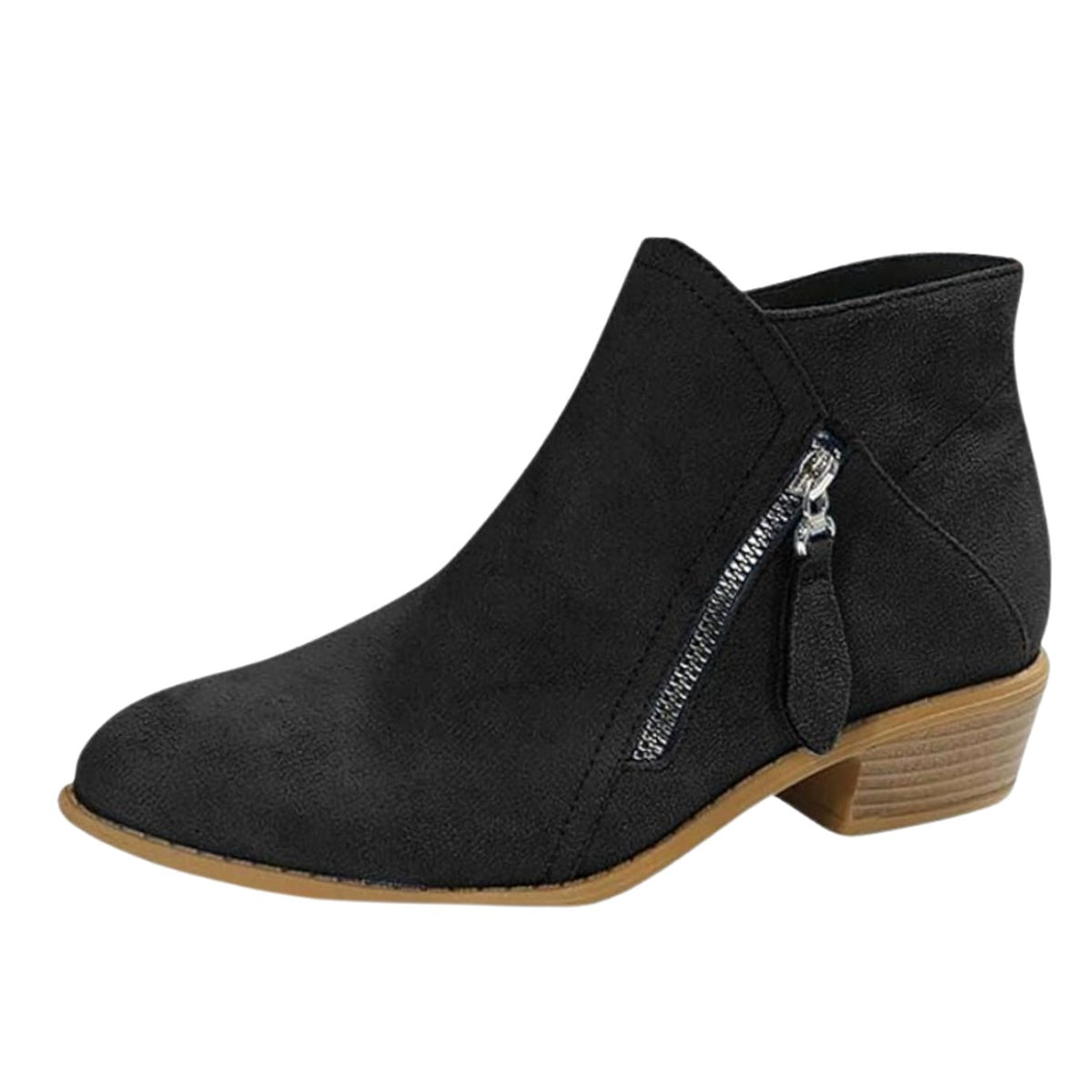 Women's Suede-Look Block Heel Ankle Boots Tassel Zip - Black
