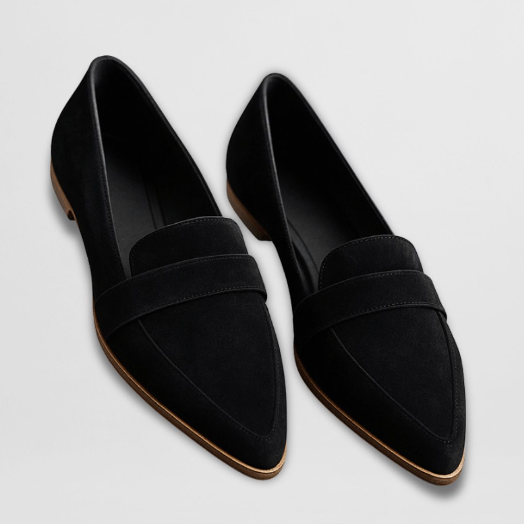 Women's Suede Orthopedic Cushioned Slip-On Pointed-Toe Loafers - Zwart