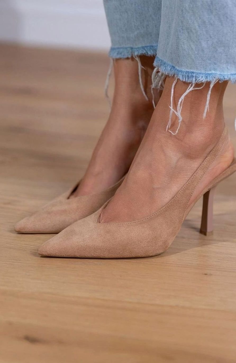 Women's Suede Pointed-Toe Slingback Stiletto Heels