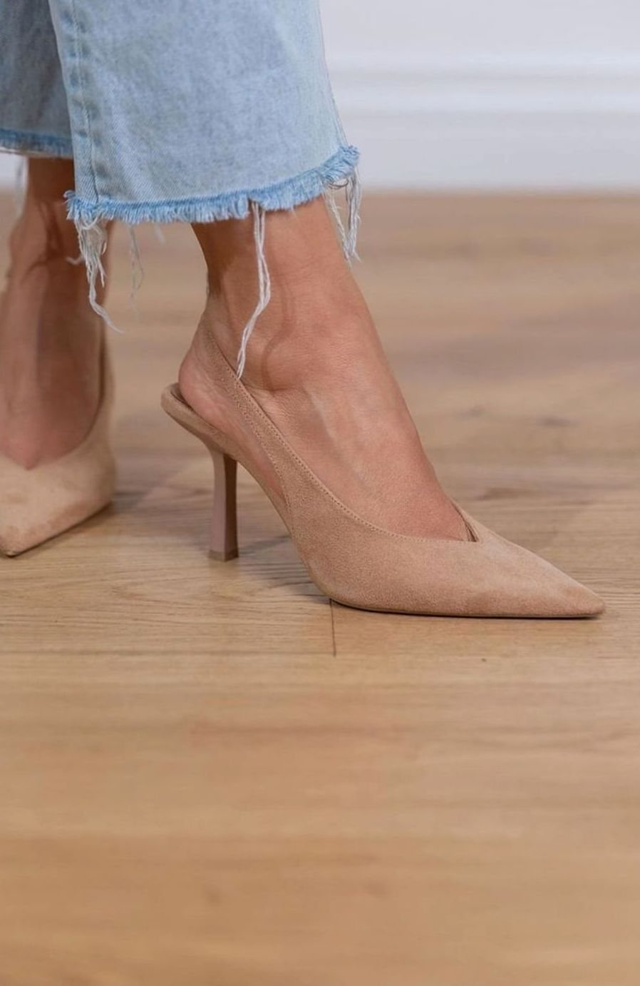 Women's Suede Pointed-Toe Slingback Stiletto Heels