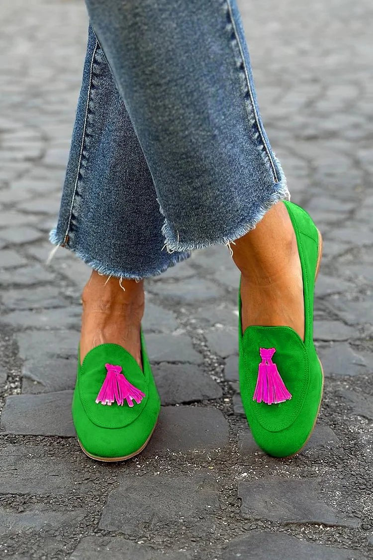 Women's Suede Tassel Slip-On Loafer Flats - Green