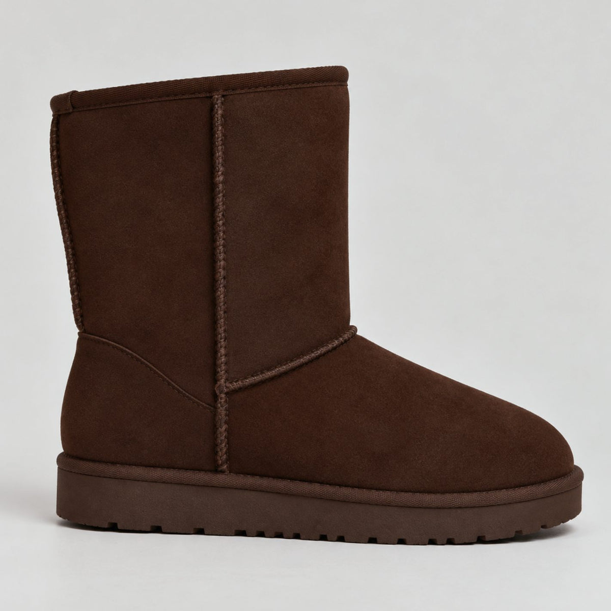 Women's Suede Winter Mid-Calf Slip-On Boots - Brown