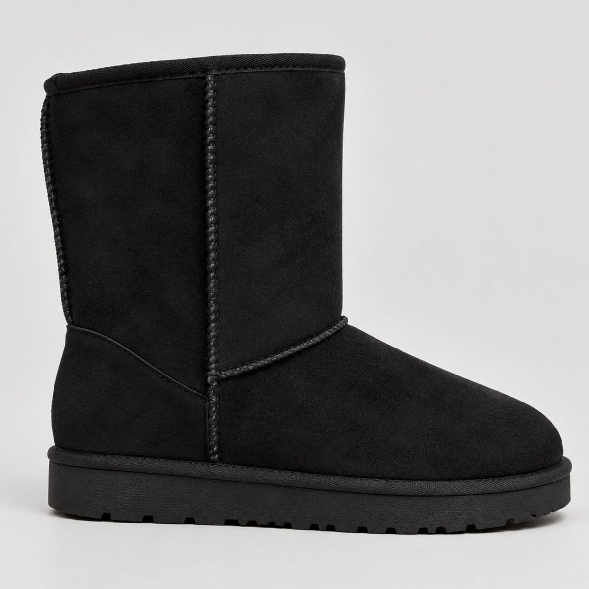Women's Suede Winter Mid-Calf Slip-On Boots - Black