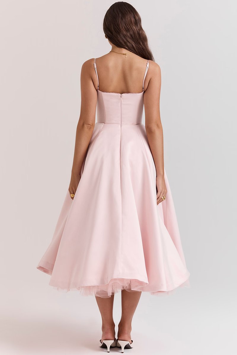 Women's Sweetheart Bustier Midi Cocktail Party Dress Full Skirt