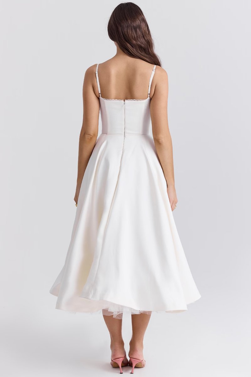 Women's Sweetheart Bustier Midi Cocktail Party Dress Full Skirt