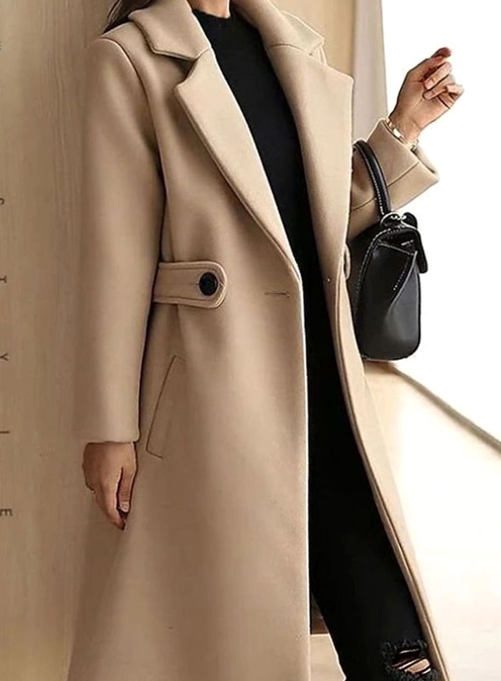 Women's Tailored Belted Wool Coat Long Elegant Outerwear