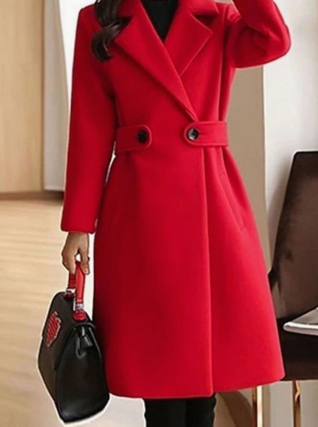 Women's Tailored Belted Wool Coat Long Elegant Outerwear