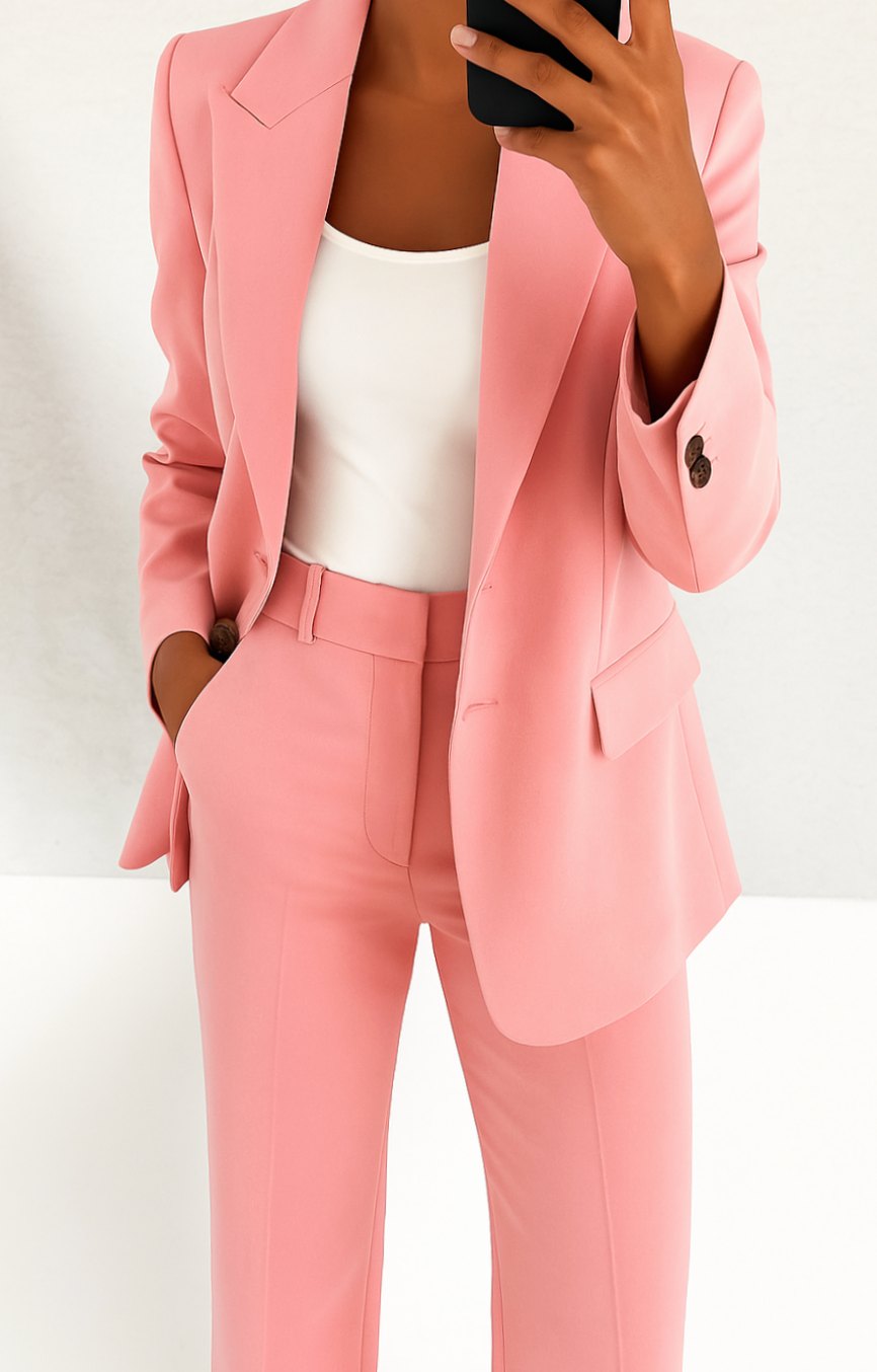 Women's Tailored Blazer Trouser Suit Set - Pink