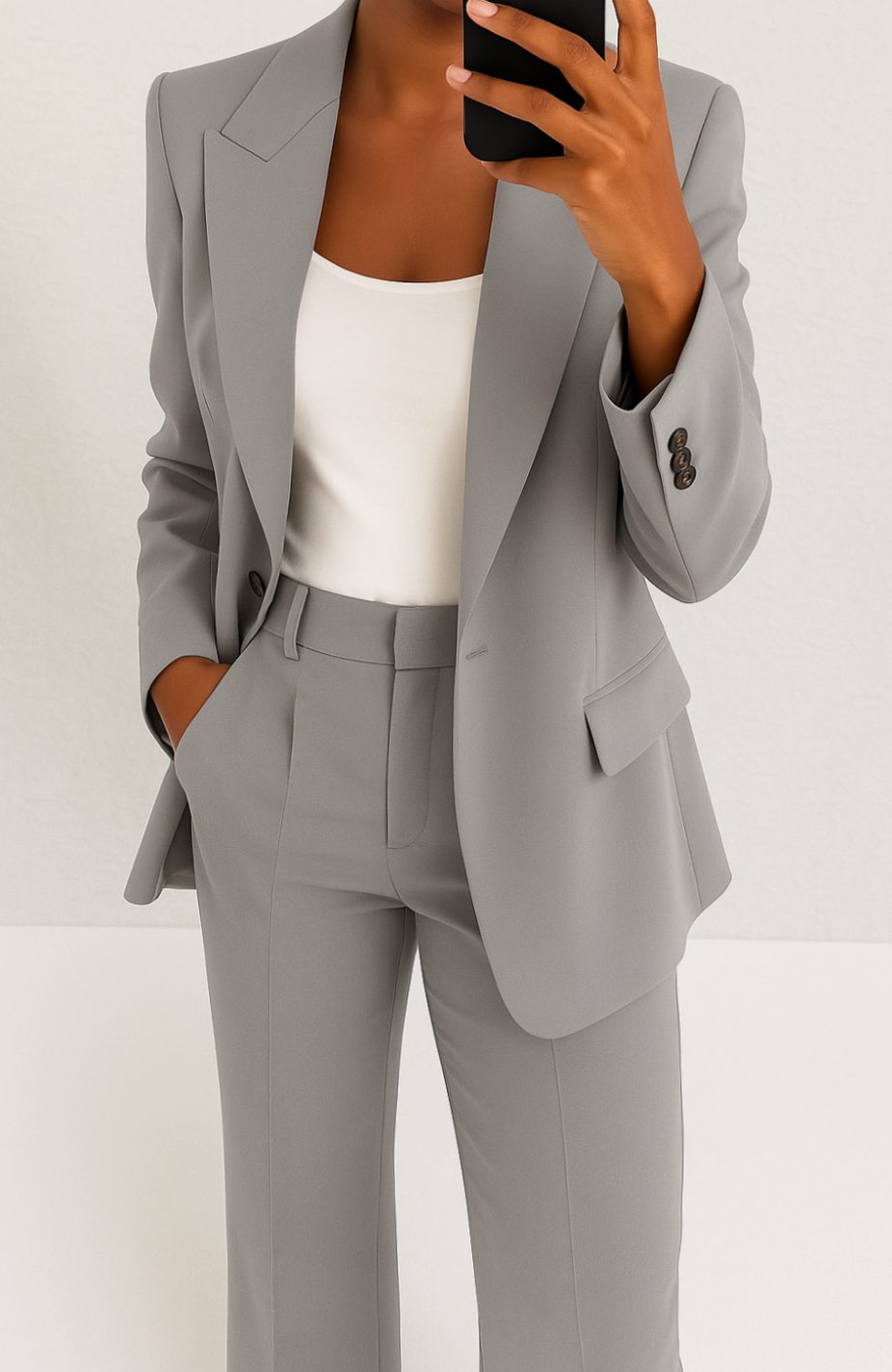 Women's Tailored Blazer Trouser Suit Set - Grey