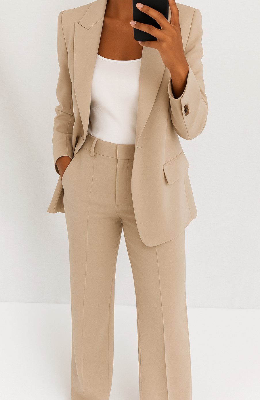 Women's Tailored Blazer Trouser Suit Set - Beige