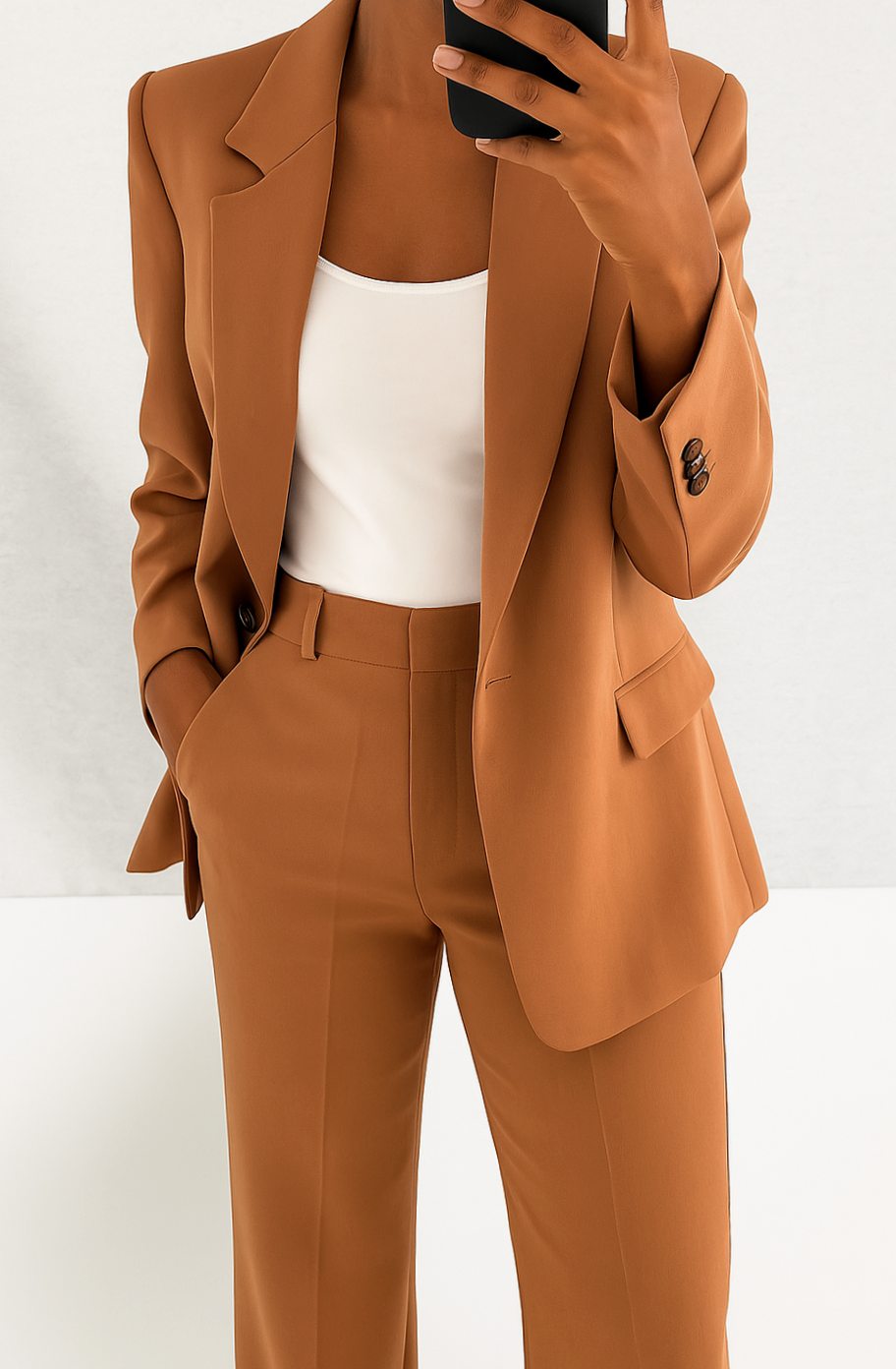 Women's Tailored Blazer Trouser Suit Set - Brown