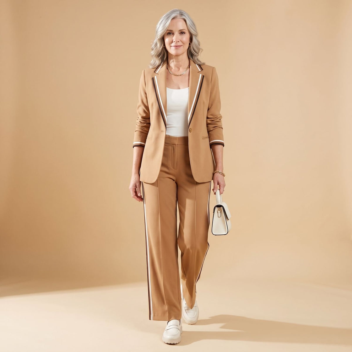 Women's Tailored Blazer Wide-Leg Trouser Coord Set - Brown