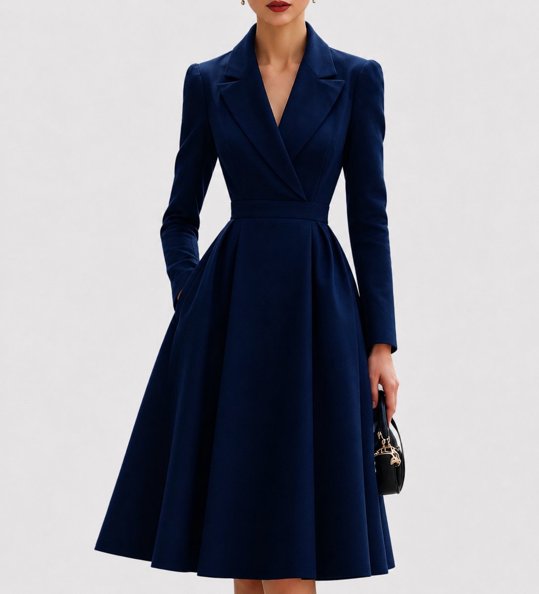 Women's Tailored Coat Formal Dresses Structured A-Line Midi - Navy Blue