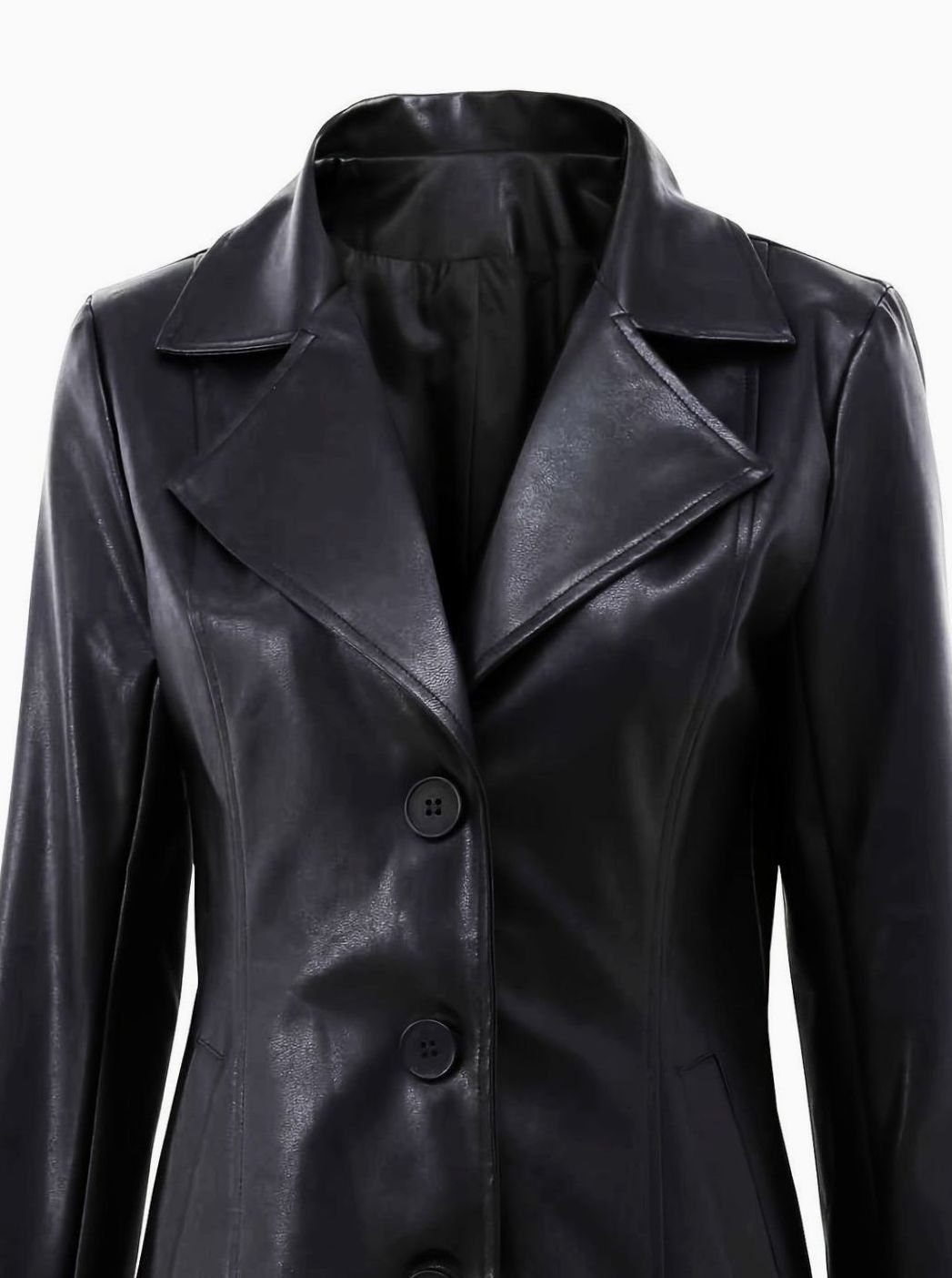 Women's Tailored Faux Leather Mid-Length Trench Coat