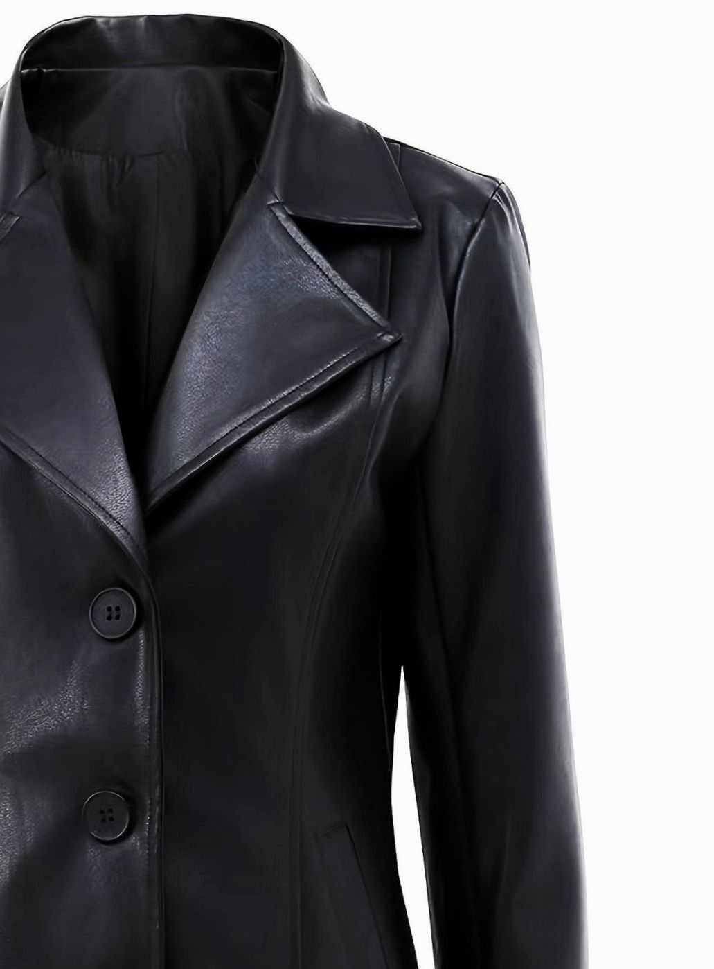 Women's Tailored Faux Leather Mid-Length Trench Coat