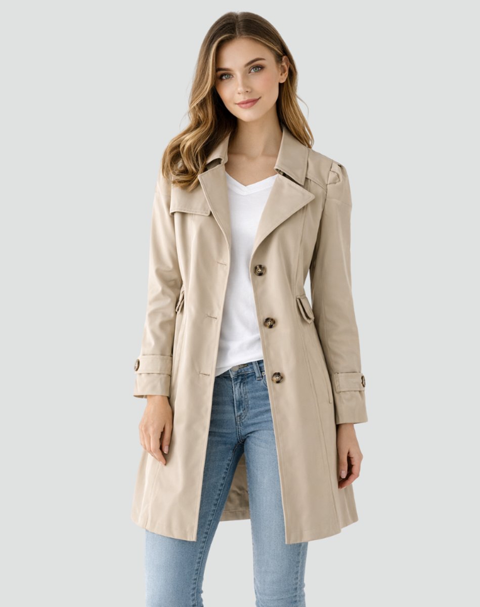 Women's Tailored Mid-Length Classic Lapel Trench Coat - Khaki