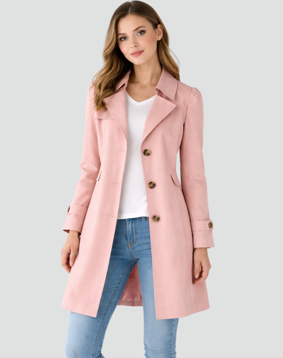 Women's Tailored Mid-Length Classic Lapel Trench Coat - Pink