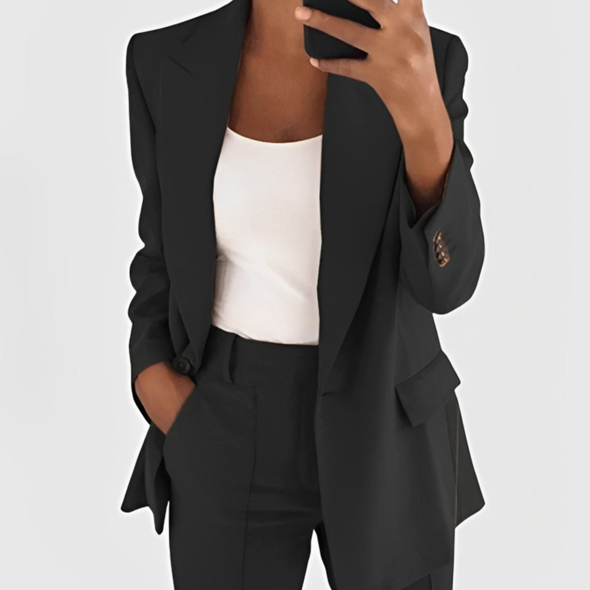 Women's Tailored Open-Front Long Blazer Co-ord Set - Black