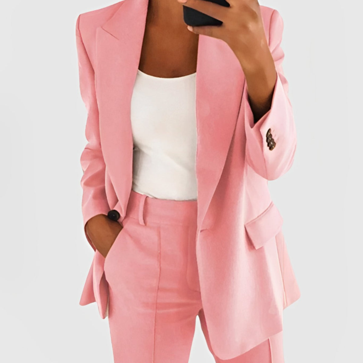 Women's Tailored Open-Front Long Blazer Co-ord Set - Pink