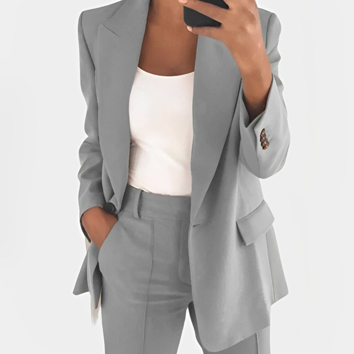 Women's Tailored Open-Front Long Blazer Co-ord Set - Grey