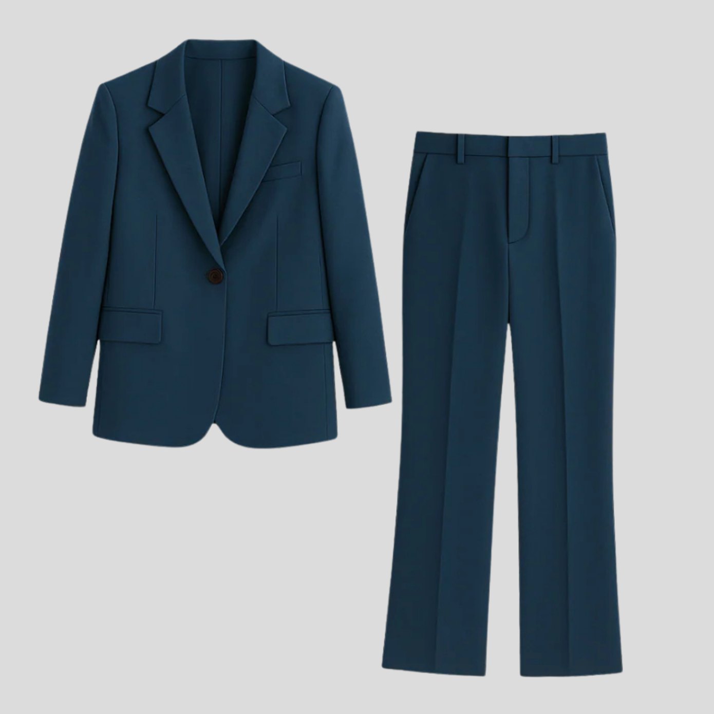Women's Tailored Single-Button Blazer Suit Set Straight-Leg Trousers
