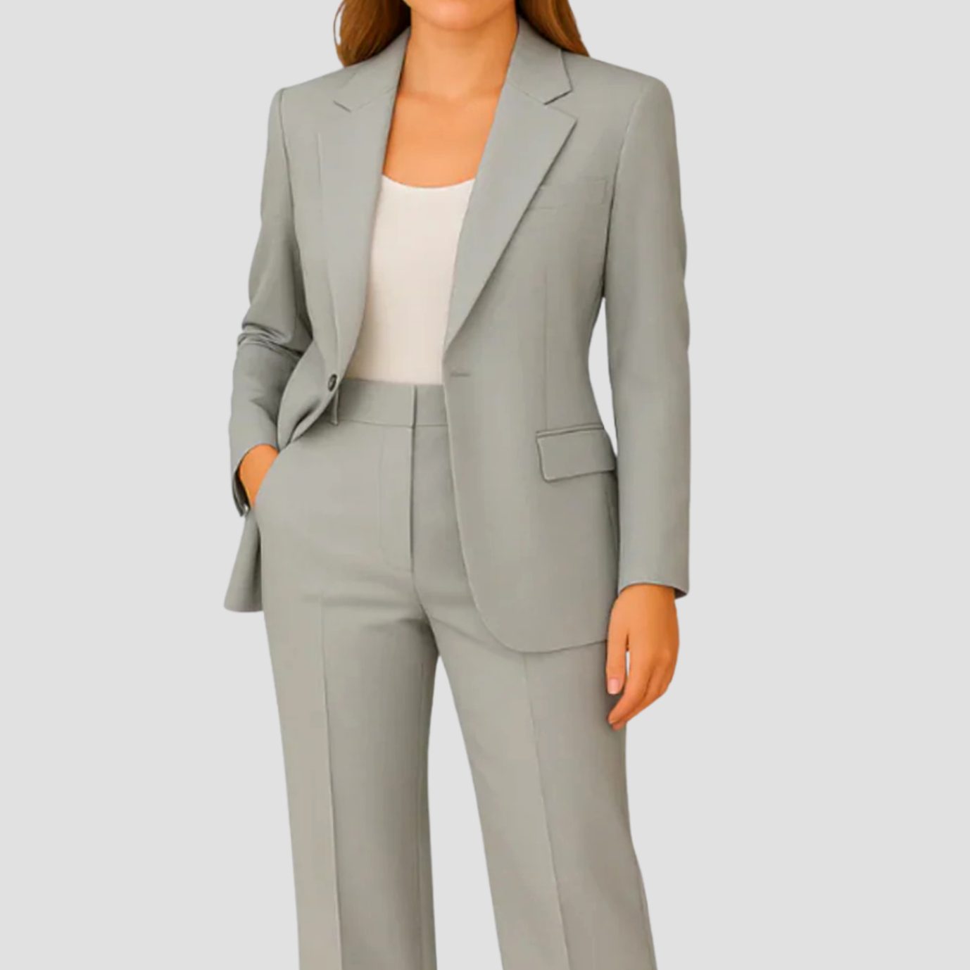 Women's Tailored Single-Button Blazer Suit Set Straight-Leg Trousers - Grey