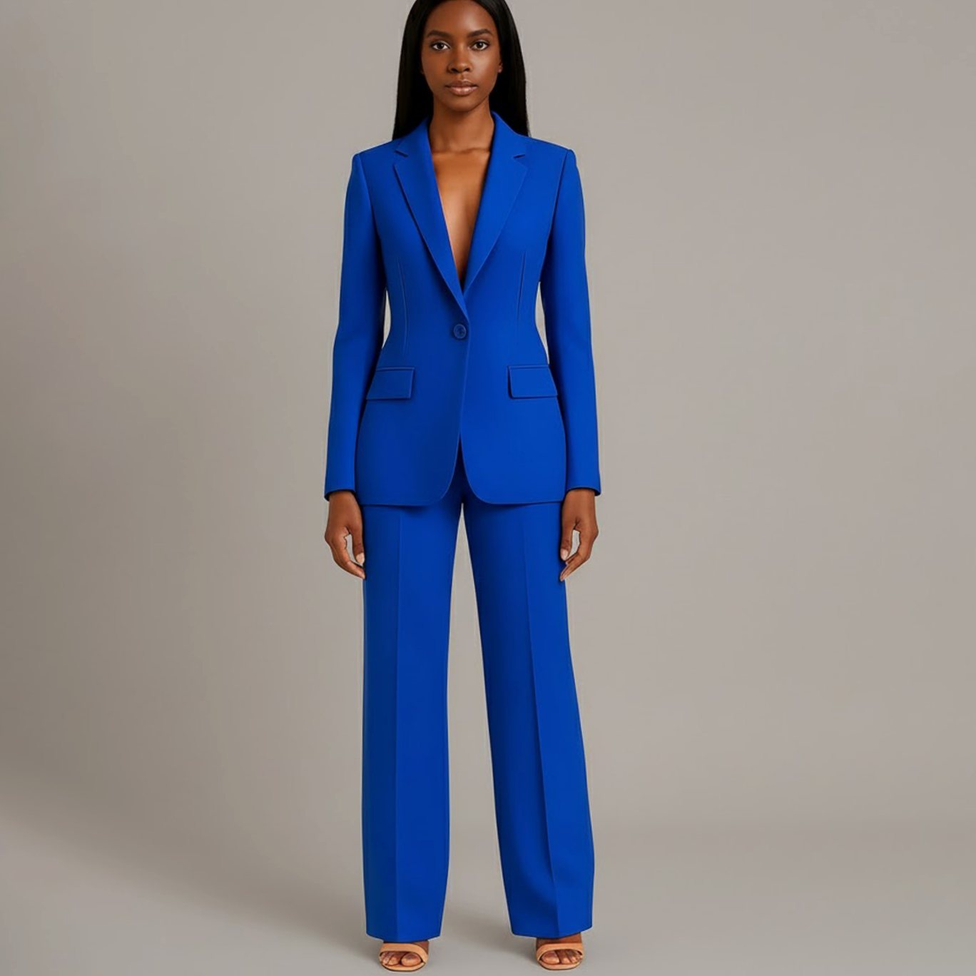 Women's Tailored Single-Button Blazer Trouser Suit Set - Blue