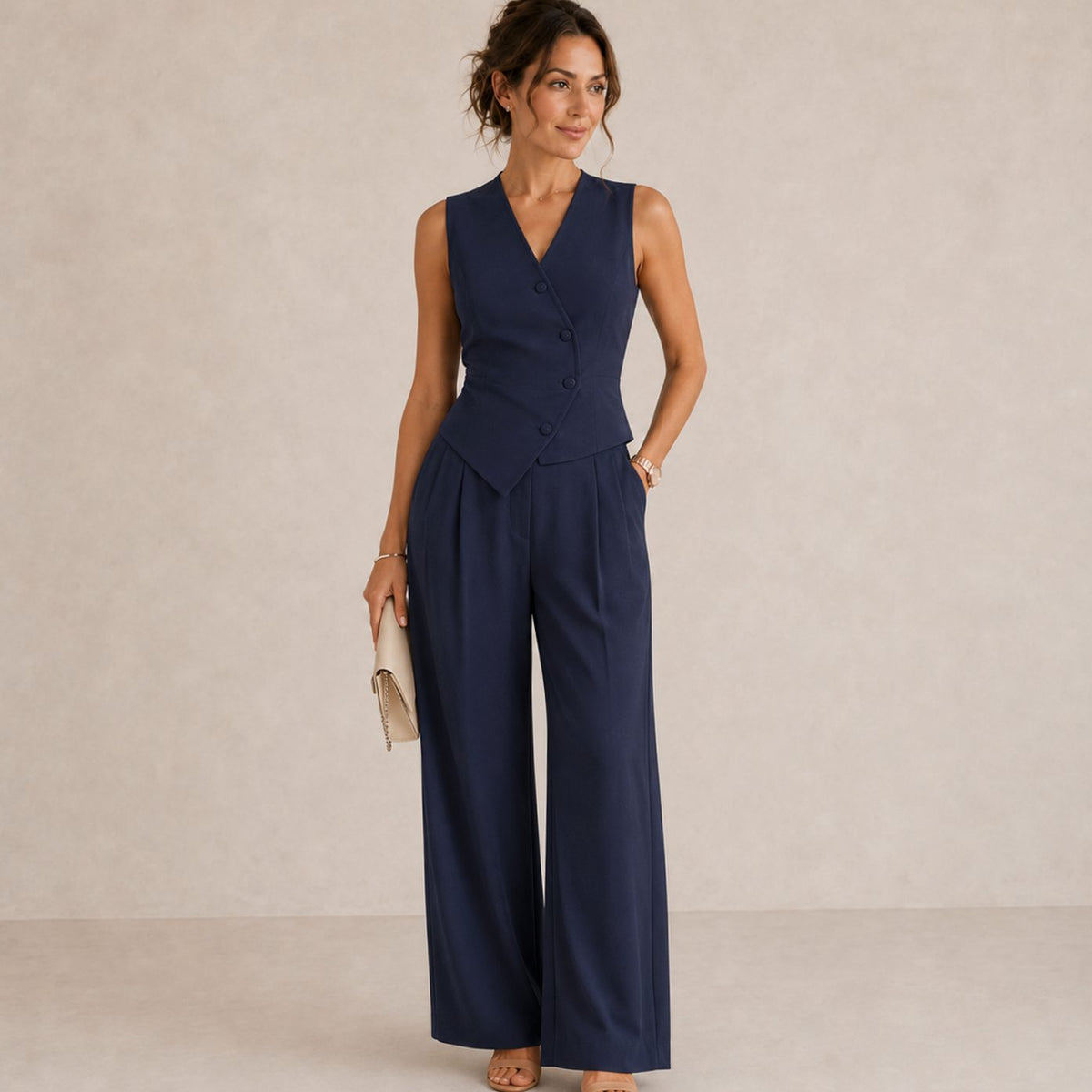 Women's Tailored Sleeveless Waistcoat Wide-Leg Trouser Co-ord Set