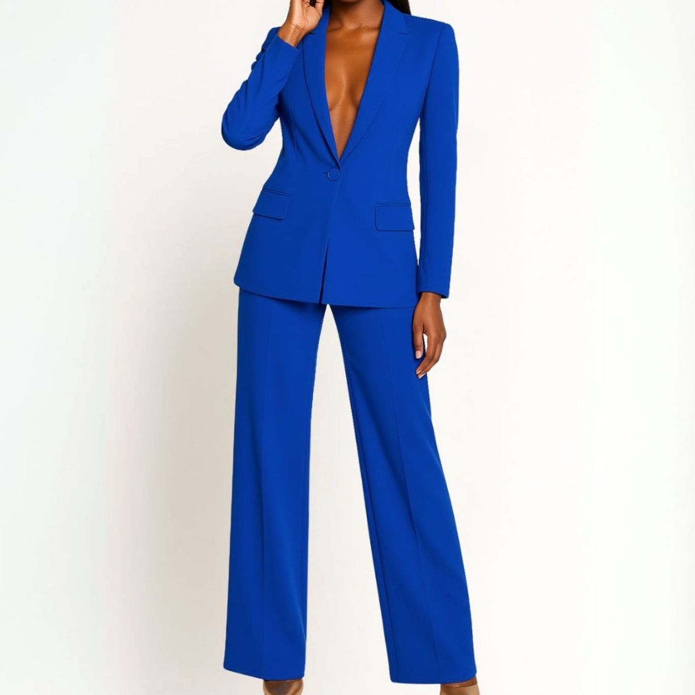 Women's Tailored Wide-Leg Blazer Suit Set - Royal Blue