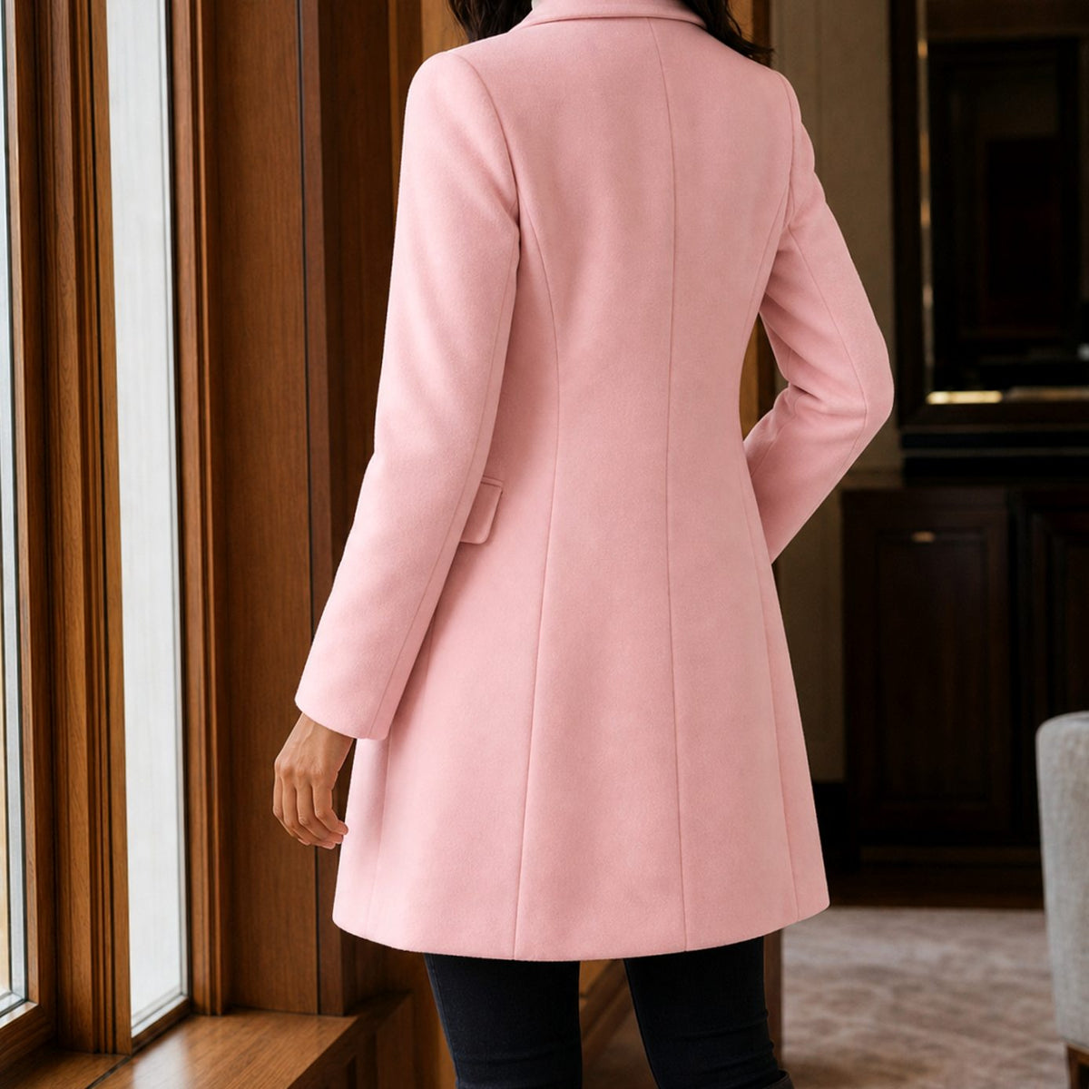 Women's Tailored Wool-Blend Button-Front Coat - Light Pink