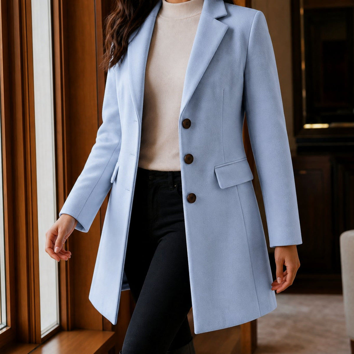Women's Tailored Wool-Blend Button-Front Coat - Blue