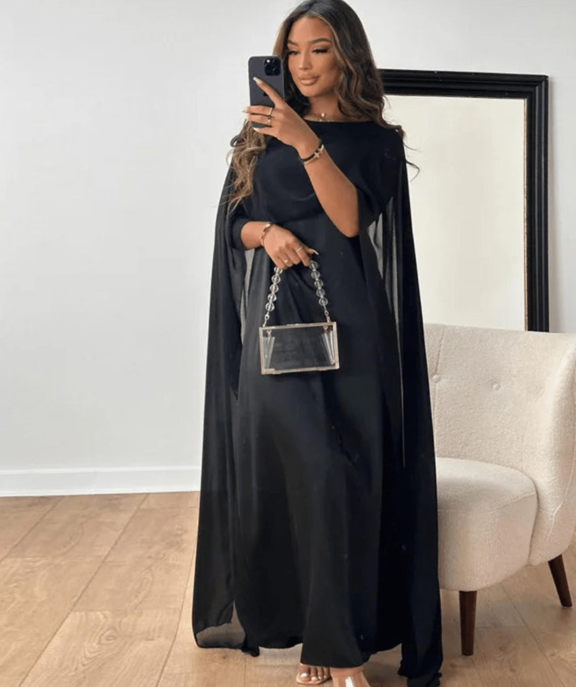 Women's Tayma Draped Cape-Sleeve Satin Maxi Party Dress - Black
