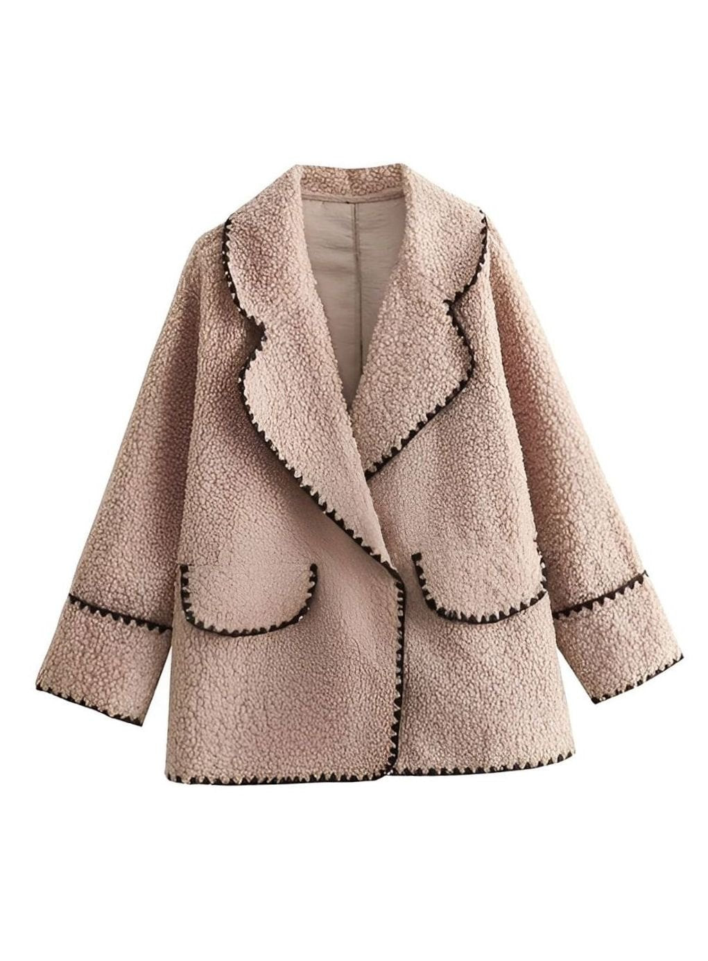 Women's Teddy Faux Fur Bomber Jacket Contrast Stitch