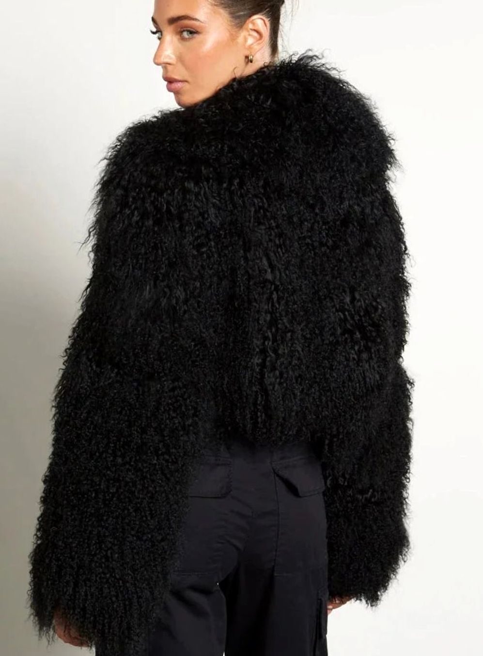 Women's Teddy-Style Faux Fur Long-Sleeve Cropped Coat