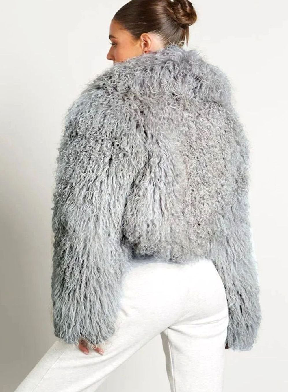 Women's Teddy-Style Faux Fur Long-Sleeve Cropped Coat
