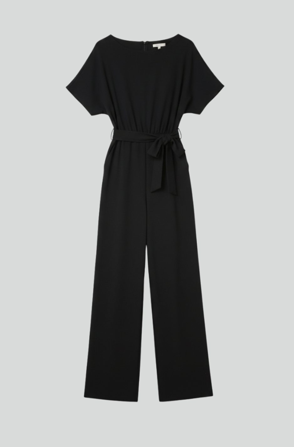 Women's Tie-Belt Wide-Leg Short-Sleeve Jumpsuit, Black