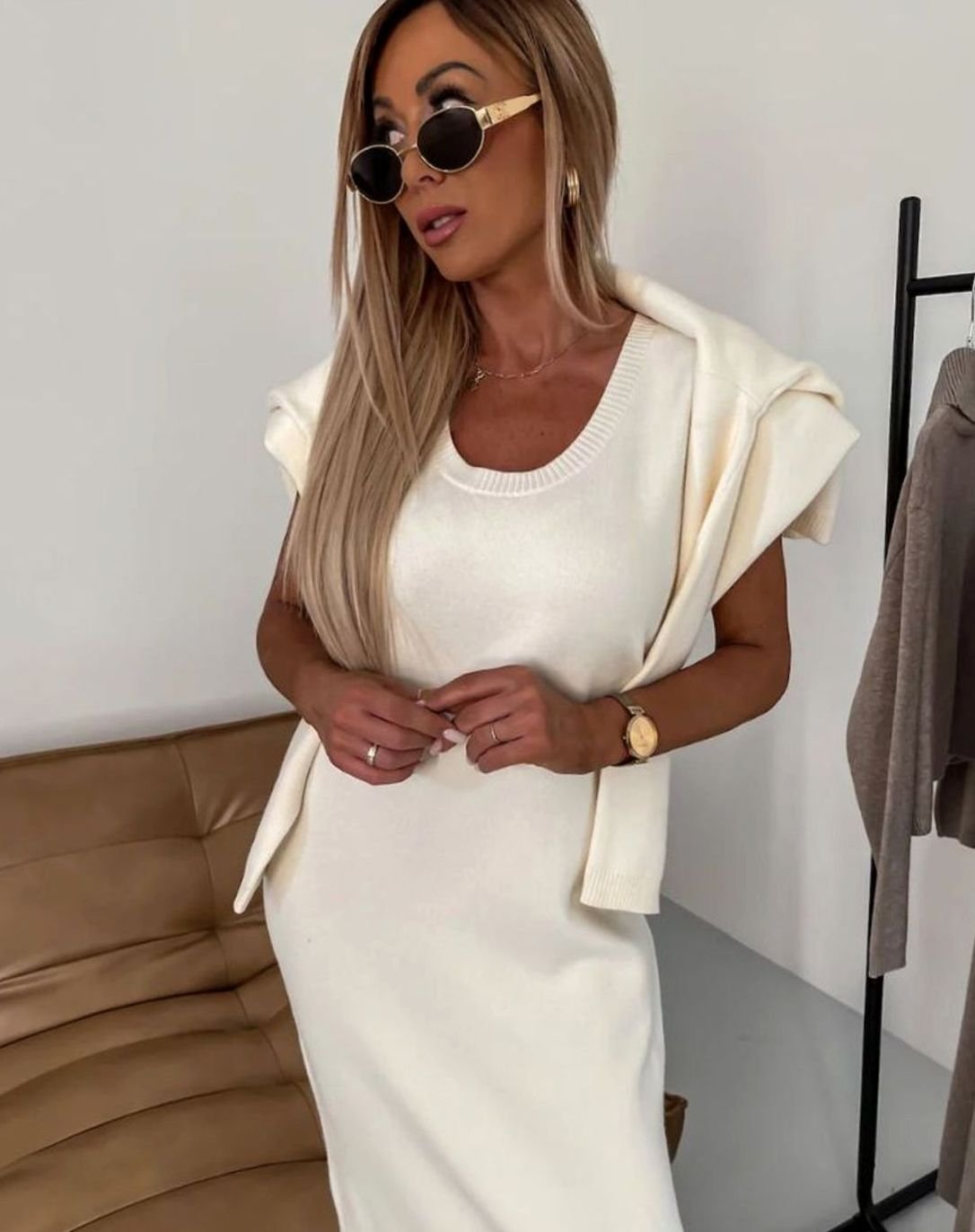 Women's Turtleneck Jumper Midi Skirt Knitted Co Ord Set