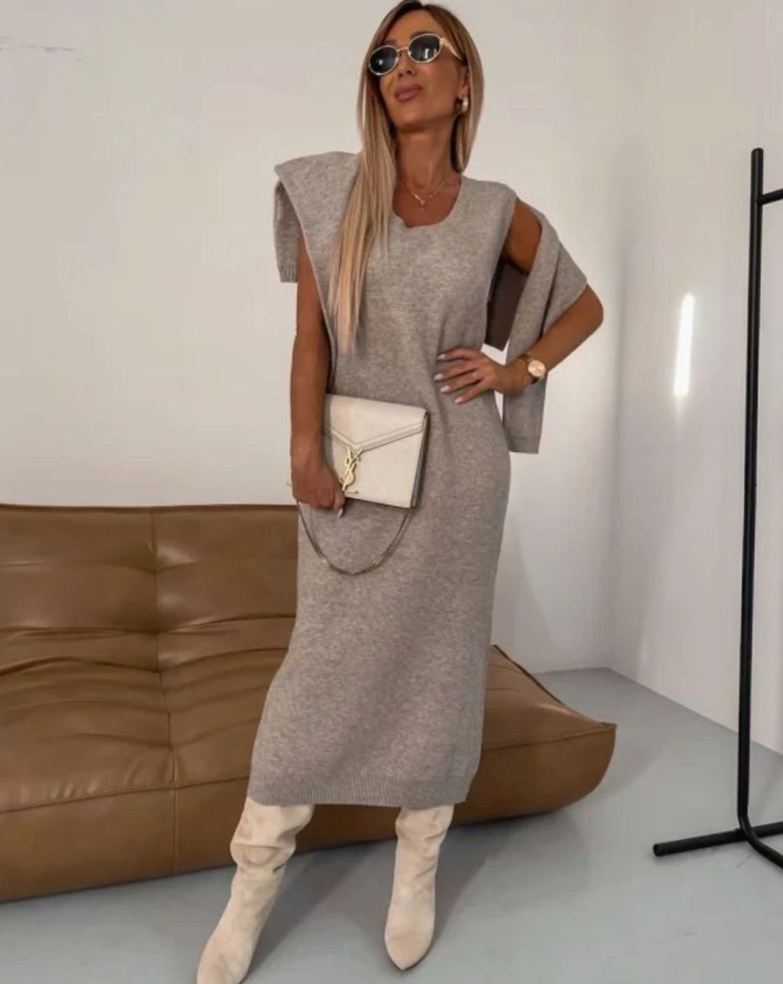 Women's Turtleneck Jumper Midi Skirt Knitted Co Ord Set