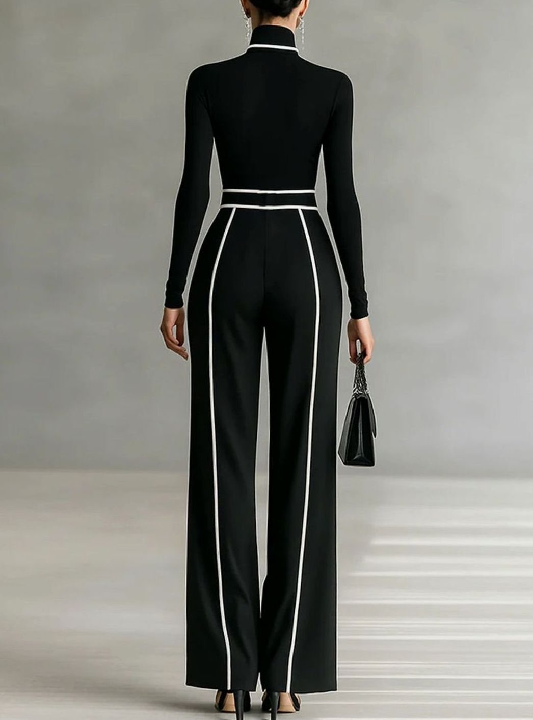 Women's Turtleneck Long-Sleeve Wide-Leg Two-Piece Trouser Set