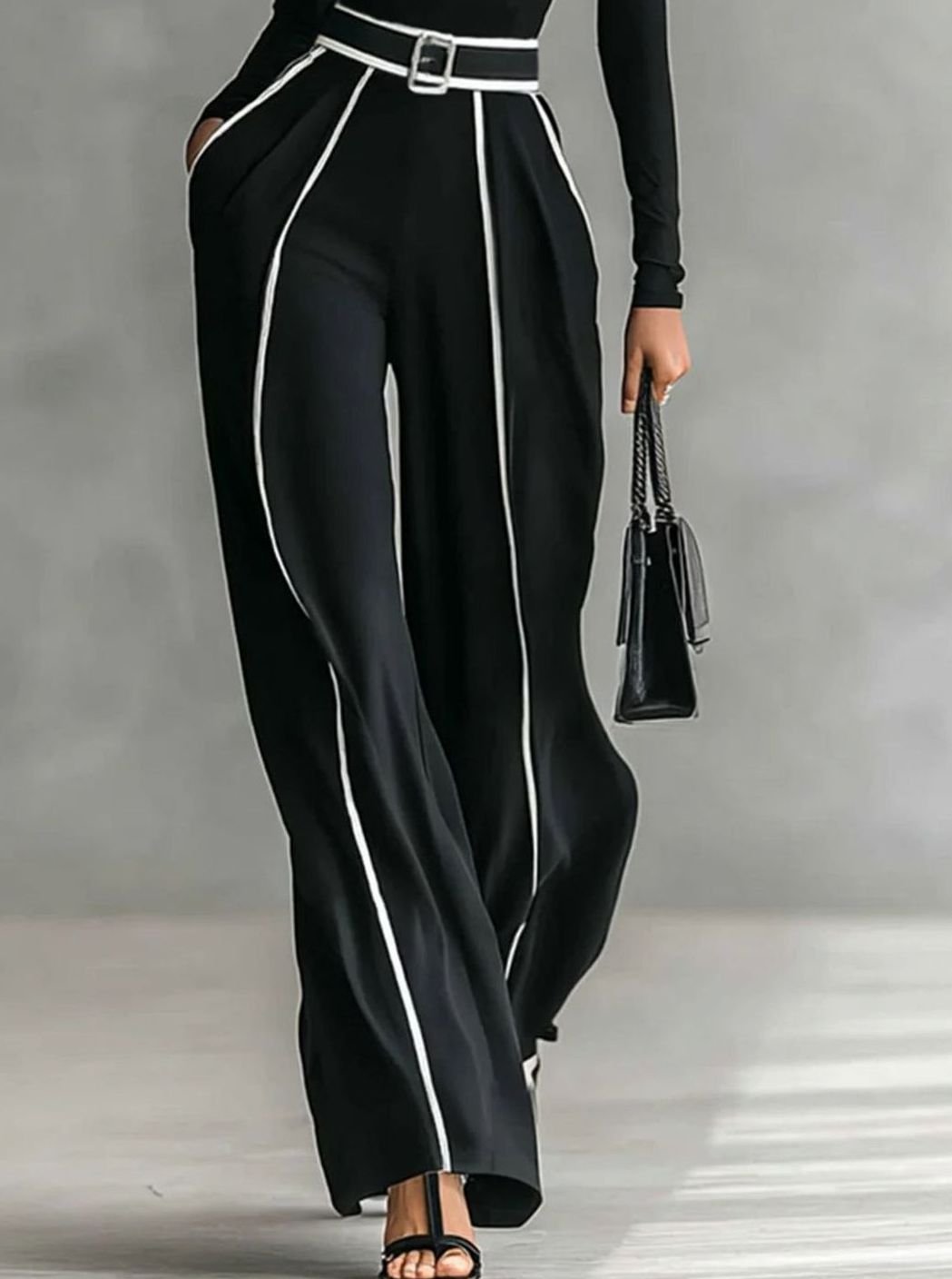 Women's Turtleneck Long-Sleeve Wide-Leg Two-Piece Trouser Set