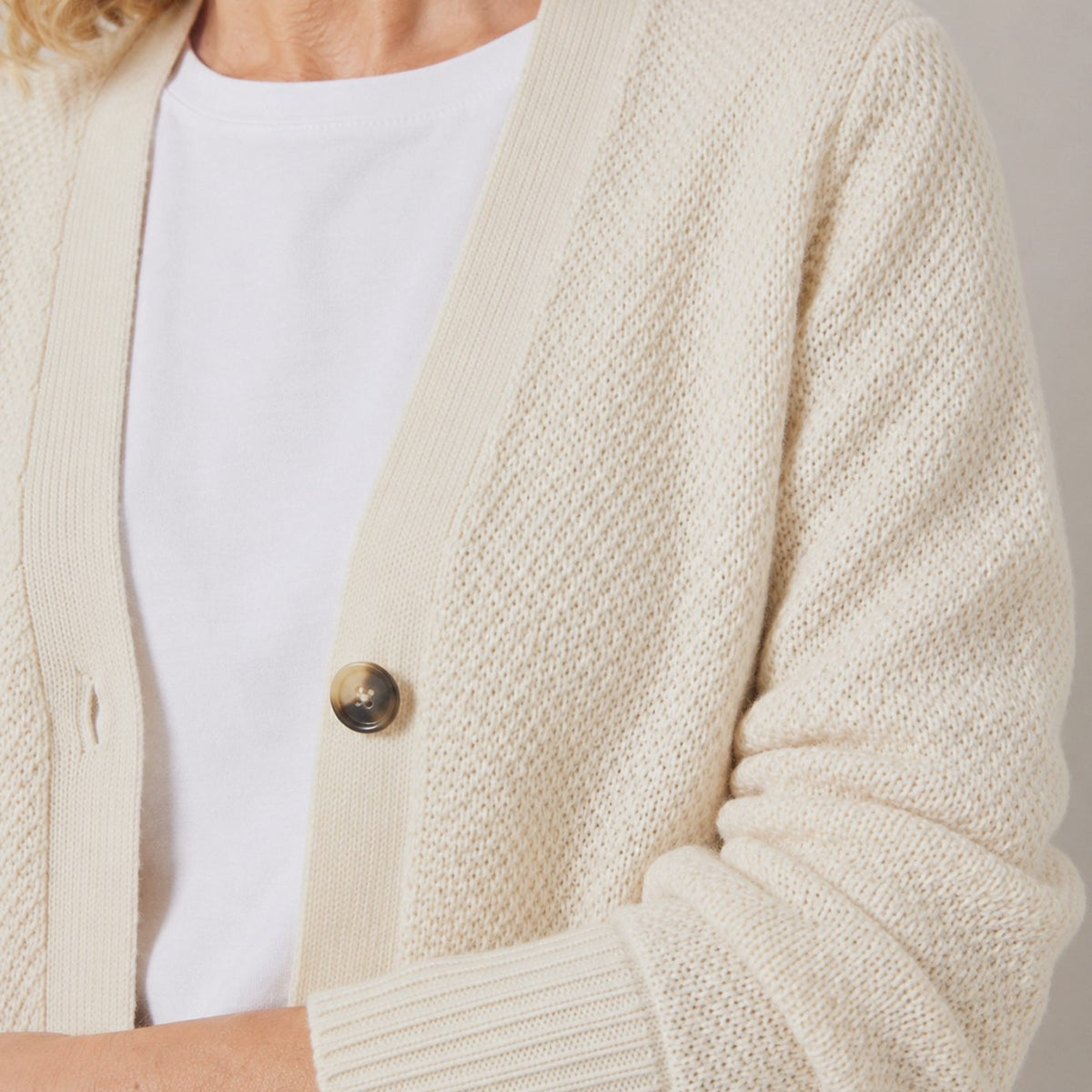 Women's V-Neck Button-Front Knit Cardigan, Cream